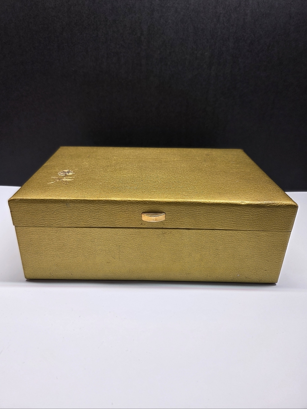 Buxton MCM 60s Gold Tone Jewelry Box Yellow Velvet Interior 2 Tier Storage